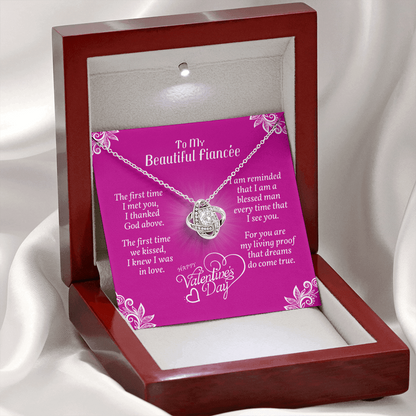 To Fiancée - Love Knot Necklace With Valentine's First Time I Met You Message Card