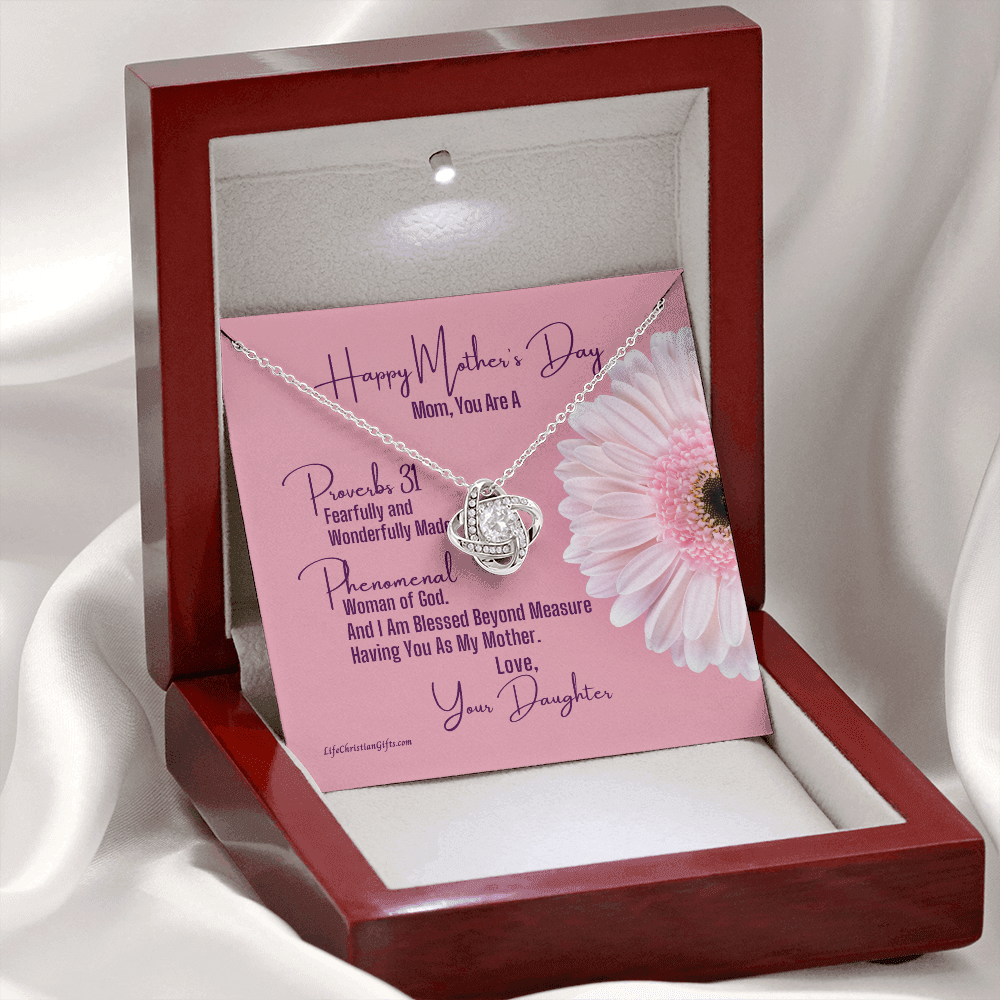 Mother's Day Message Card From Daughter - Love Knot Necklace - Proverbs 31