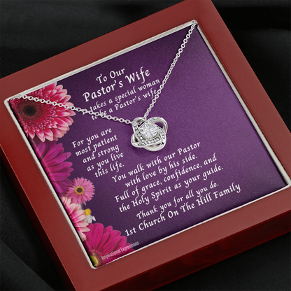 Personalized Pastor's Wife Appreciation Card With Love Knot Necklace