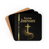 Personalized Pastor coaster set with gold cross