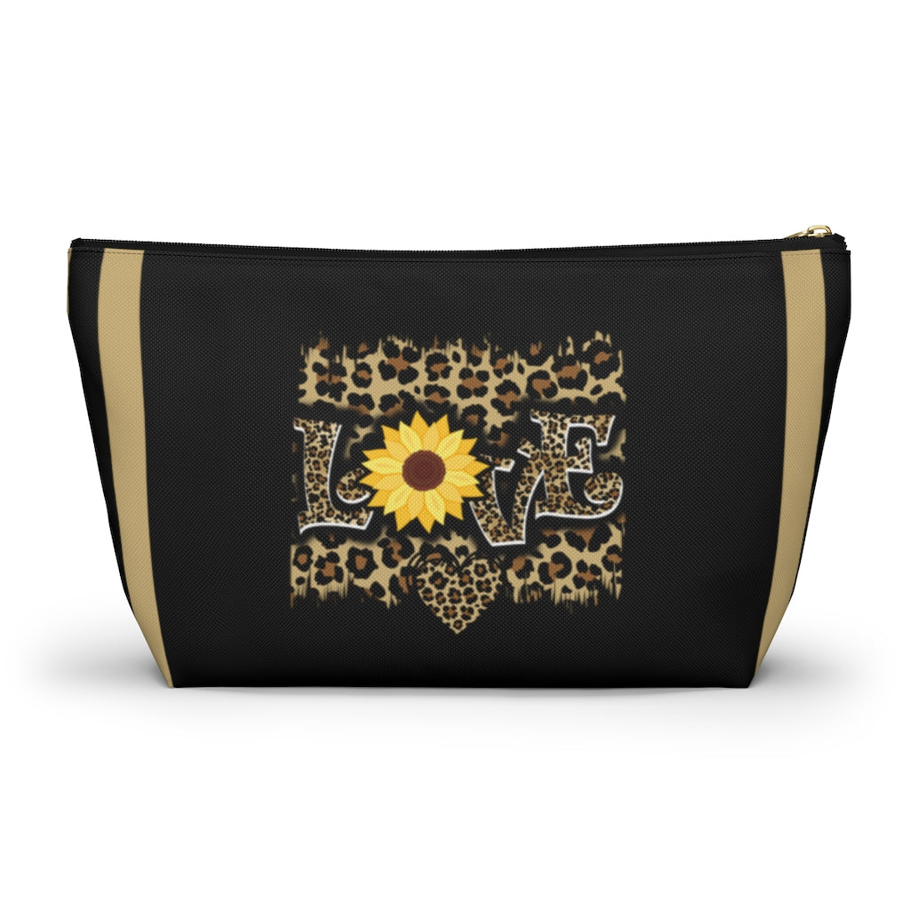 Love Leopard Print and Sunflower Accessory Pouch and Cosmetic Bag