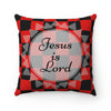 Load image into Gallery viewer, Jesus Is Lord Red and Black Plaid Pillow