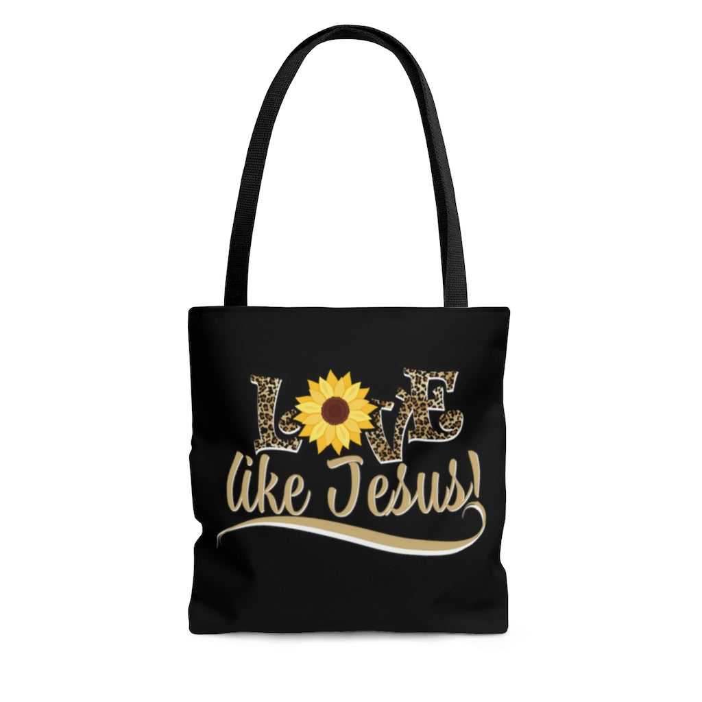 Love Like Jesus Leopard Print With Sunflower Christian Faith Tote Bag