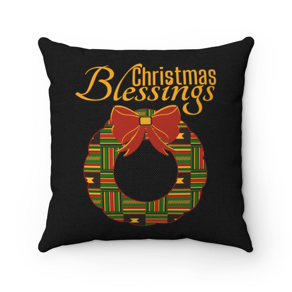 Kente Wreath Christmas Blessings Throw Pillow
