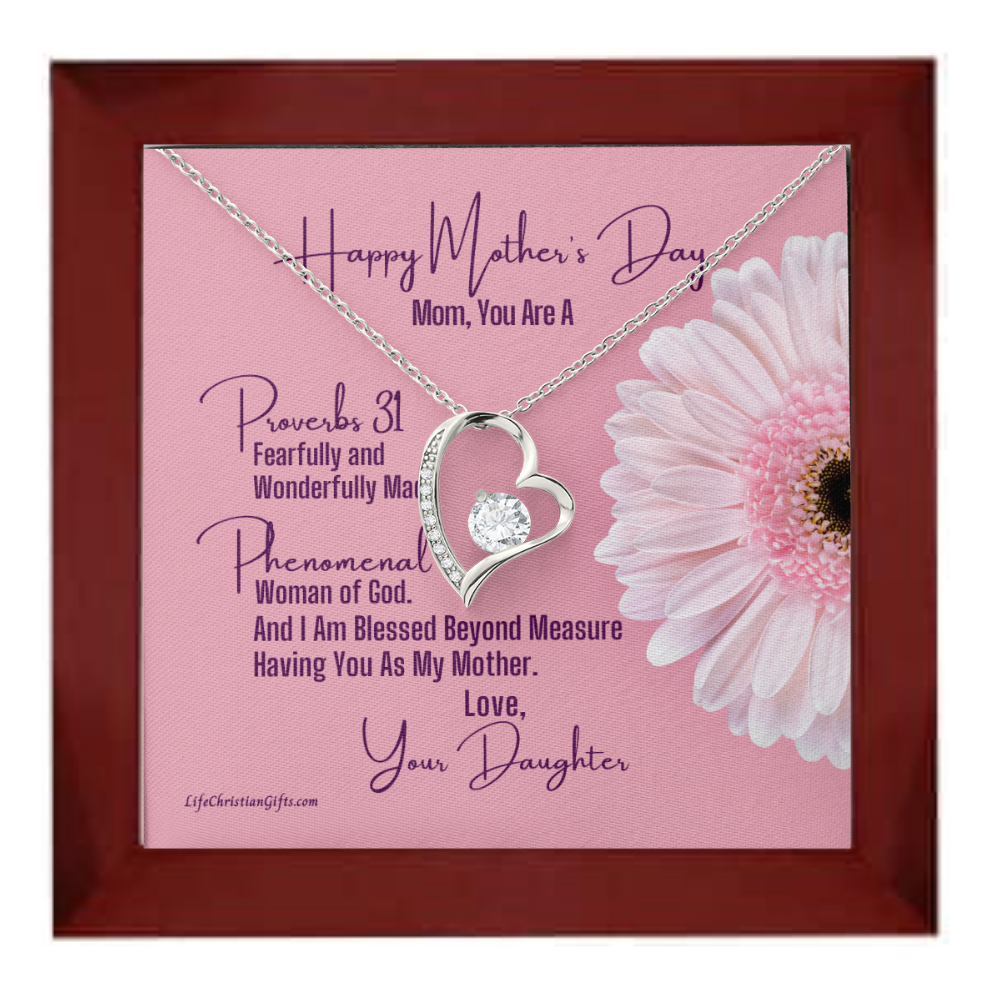 Mother's Day Message Card From Daughter - Heart Necklace - Proverbs 31