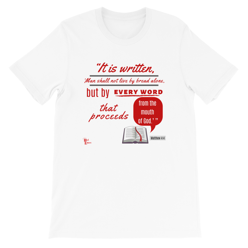 Red Letters - Matthew 4:4 Christian T-Shirt