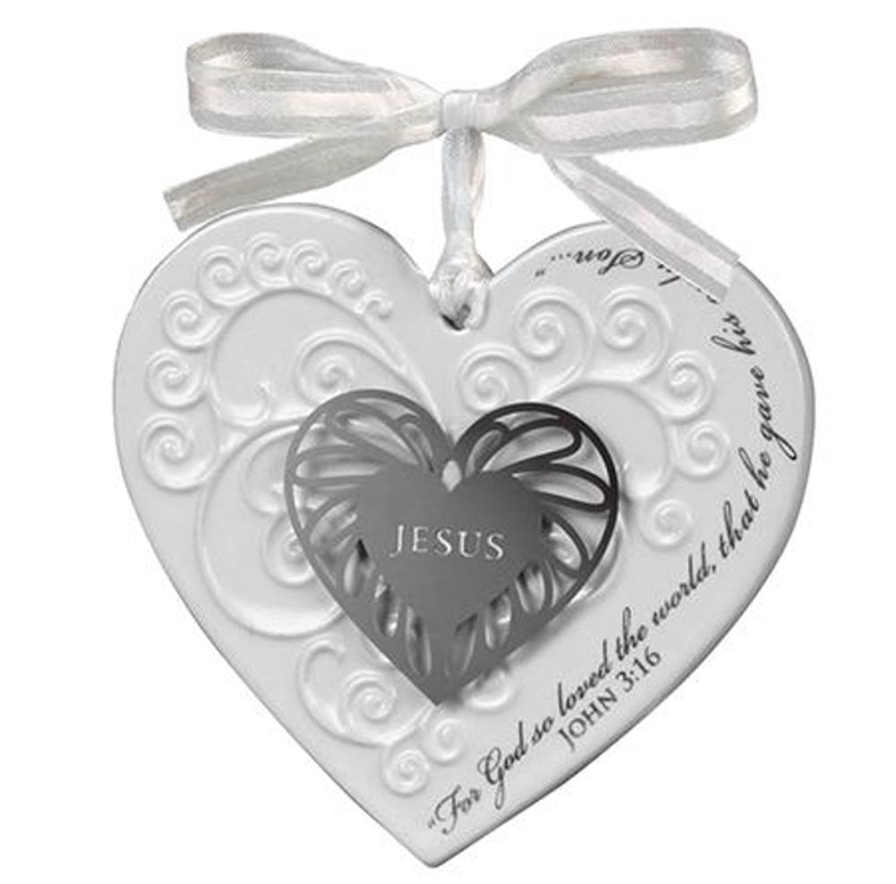 Jesus Heart Ceramic and Metal Christmas Ornament